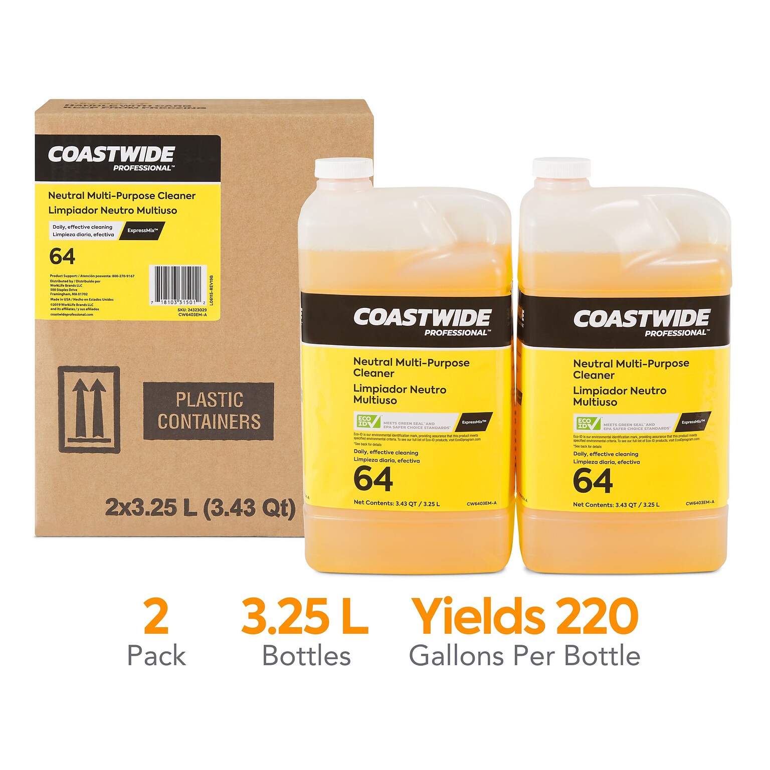Coastwide Professional Multi-Purpose Neutral Cleaner 64 Concentrate for ExpressMix, 3.25L, 2/CT (CW6403EM-A)