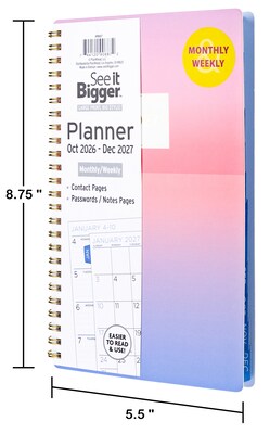2026-2027 Overland Travelware 0.75" x 5.75" Calendar Year Weekly & Monthly Standard Planner, Paperboard Cover (90687)