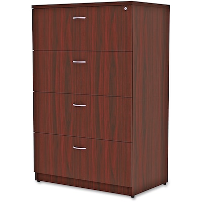 Lorell Essentials 4-Drawer Lateral File Cabinet, Letter/Legal Size, Lockable, 54.8"H x 35.5"W x 22"D, Mahogany (LLR34386)