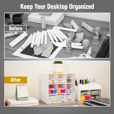 Mind Reader 9-Compartment Plastic Desk Organizer, White (BOX9-WHT)