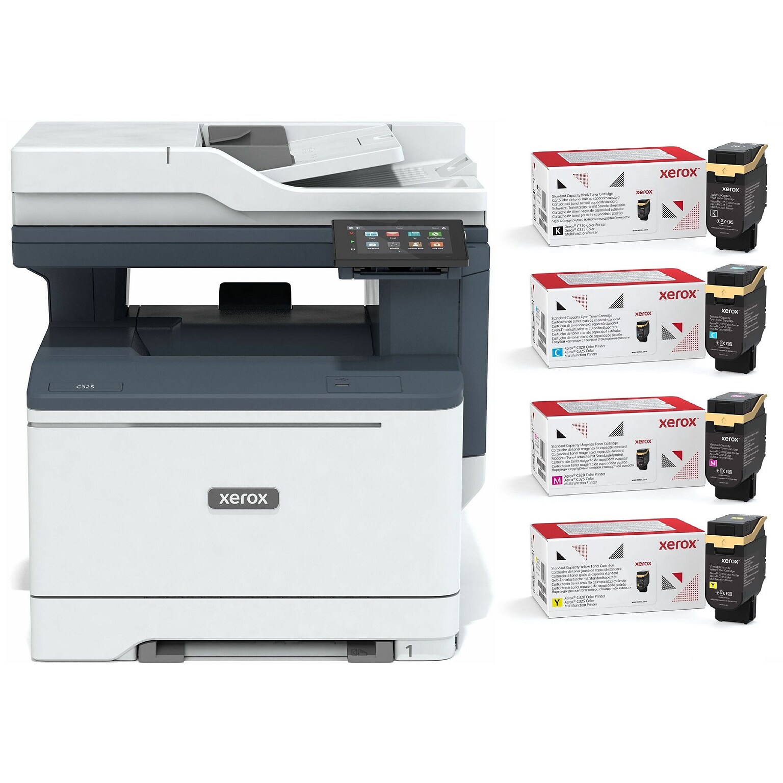 Xerox C325 Wireless Color Laser Printer All-In-One Complete Bundle W/ 4-Color Toner Set and 3-Year Extended Warranty (C325/DNI)