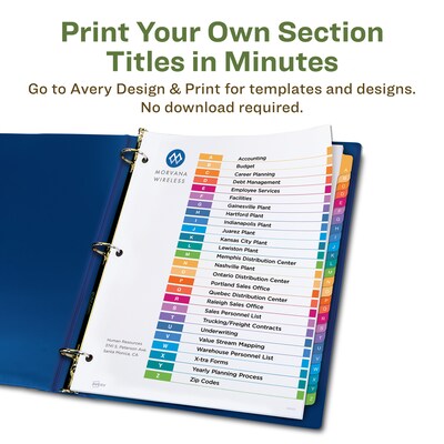 Avery Ready Index Table of Contents EcoFriendly Paper Dividers, A-Z Tabs, Multicolor (11085)