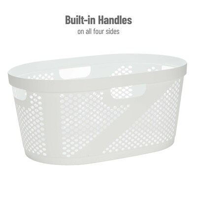 Mind Reader 10.57-Gallon Laundry Basket with Handles, Plastic, White, 2/Set (2HHAMP40-WHT)