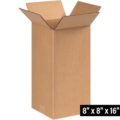 8 x 8 x 16 Shipping Boxes, 32 ECT, Brown, 25/Bundle (8816)