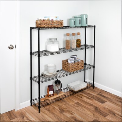 Honey-Can-Do 4-Tier Slim Profile Wide Shelving Unit, Black (SHF-10003)