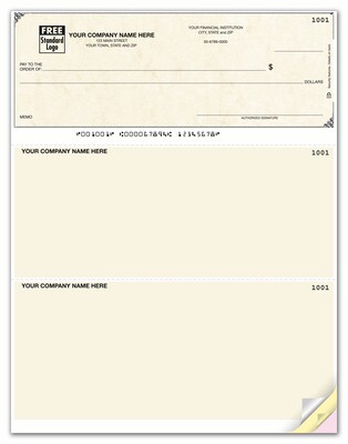 Custom Laser Top Checks, Lined, 2 Ply/Duplicate, 1 Color Printing, Prem Check Designs, 8-1/2" x 11", 500/Pk