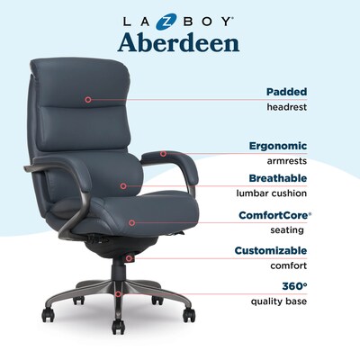 La-Z-Boy Aberdeen Ergonomic Bonded Leather Swivel Executive Chair, Dark Blue (51545-DBLU)