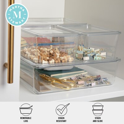 Martha Stewart Brody Stackable Plastic Storage Organizer, Clear, 4/Set (GSBAS4CLR)