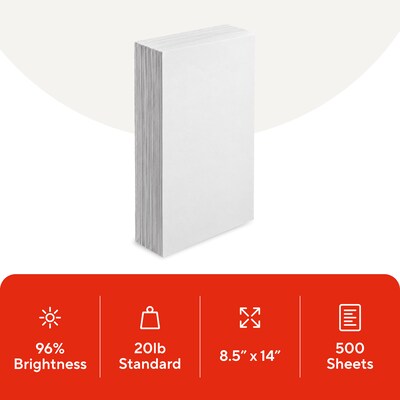 Staples Multipurpose Laser Inkjet Copy Paper, 8 1/2 Inch x 14 Legal Size, 20 lb., 96 Bright White, ColorLok, Ream