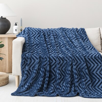 Embossed Oversized Velvet Throw - Navy