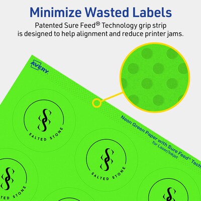 Avery Laser/Inkjet Multipurpose Circle Labels, 2.25" Dia., Neon Green, 960/Box (94510)