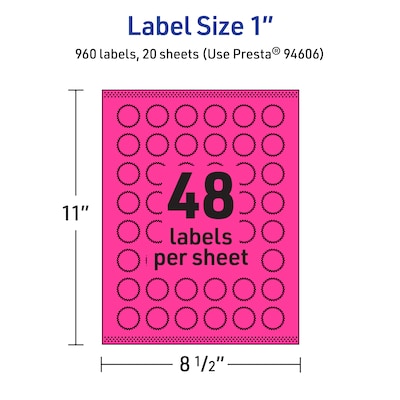 Avery Starburst Laser/Inkjet Multipurpose Labels, 1", Neon Magenta (960/Pack)