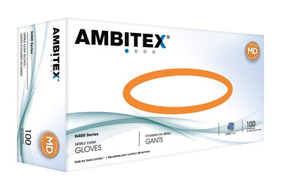 Ambitex N400 Series Powder Free Blue Nitrile Gloves, Medium, 100/Box (NMD400)