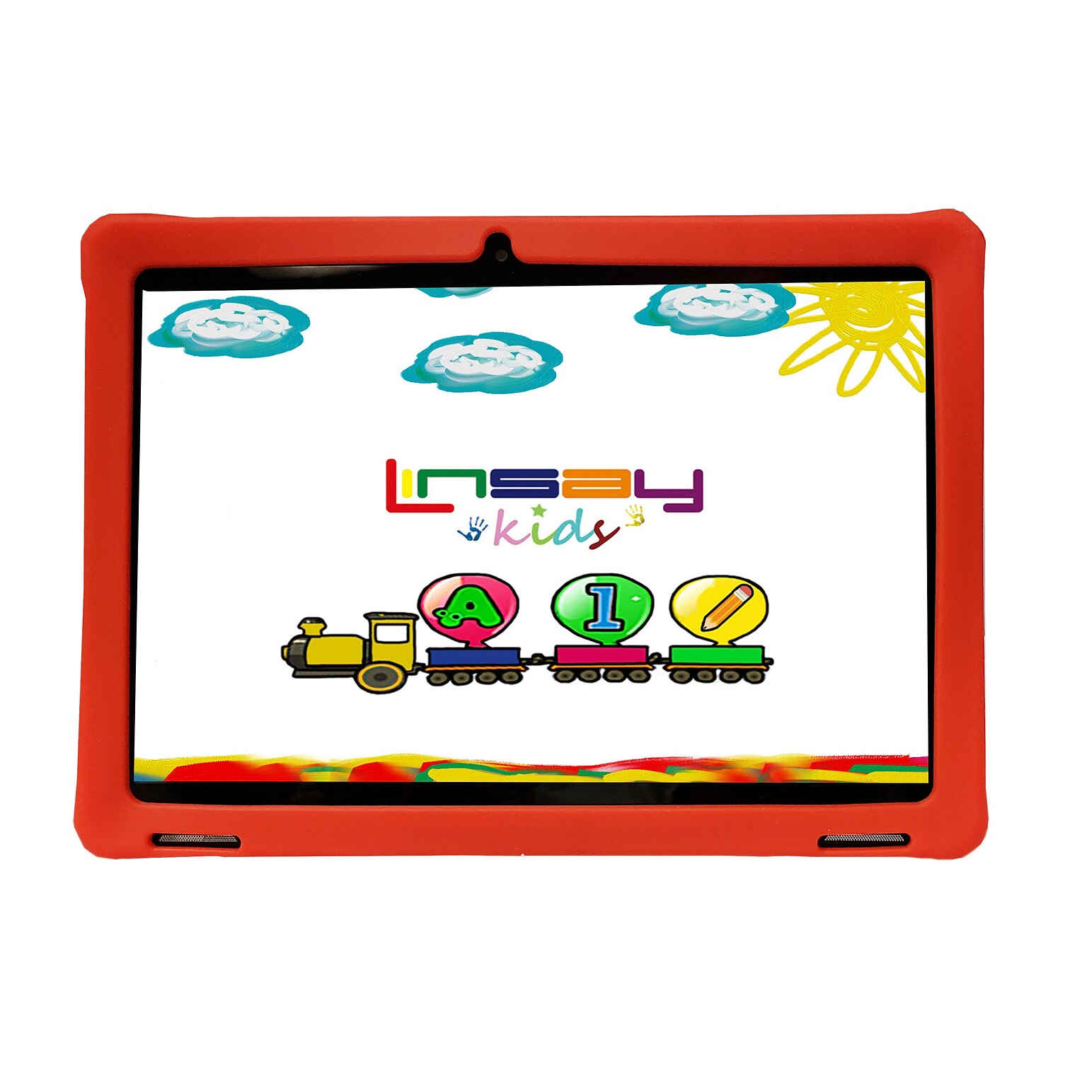 Linsay Octa Core 10.1 Tablet, 4GB RAM, 128GB Storage, Android 13, Bundled with Red Kids Case