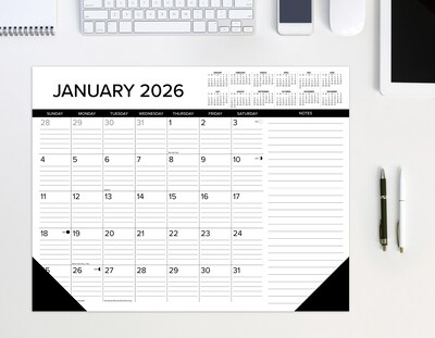 2026 Willow Creek 22" x 17" Monthly Desk Pad Calendar, Black/White (57216)