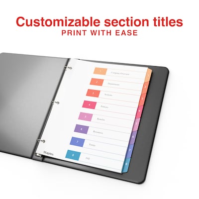 Staples Customizable Table of Contents Numeric Dividers, 8-Tabs, 6 Sets, Multicolor (ST62969)