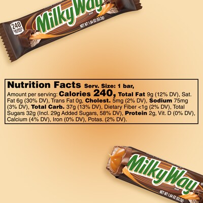 Milky Way Milk Chocolate Singles Size Candy Bars, 1.84 oz, 36/Pack (MMM42206)