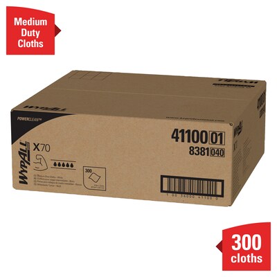 WypAll PowerClean X70 Cloths, 14.9" x 16.6", White, 300 Sheets/Box (41100)
