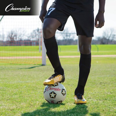 Champions Water-Resistant Rubber-Covered Sports Ball, White/Black, Size 5 Soccer Ball