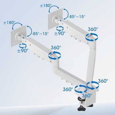 FlexiSpot MA1 Adjustable Dual Arms, Up to 32" Monitors, White (MA1W-D-DP)