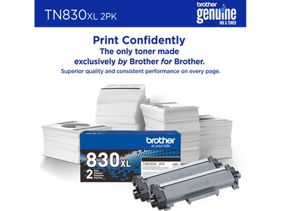 Brother TN830XL Black High Yield Toner Cartridge 2/Pack (TN830XL2PK), print up to 3,000 pages