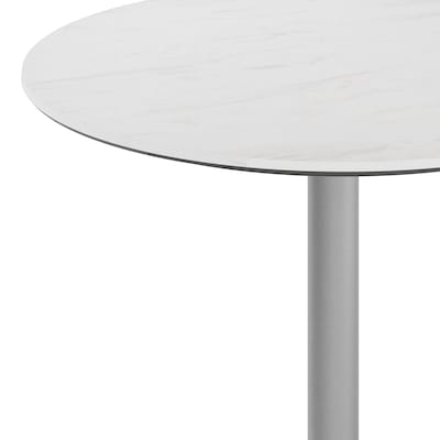 Flash Furniture Acadia 36" Round Wooden Dining Table with X-Base, White Faux Marble/Silver Base (STRD36WMAT3030S)