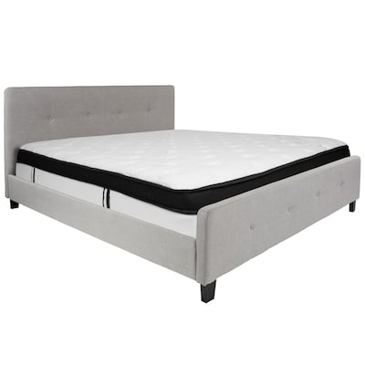 Flash Furniture Tribeca Tufted Upholstered Platform Bed in Light Gray Fabric with Memory Foam Mattre