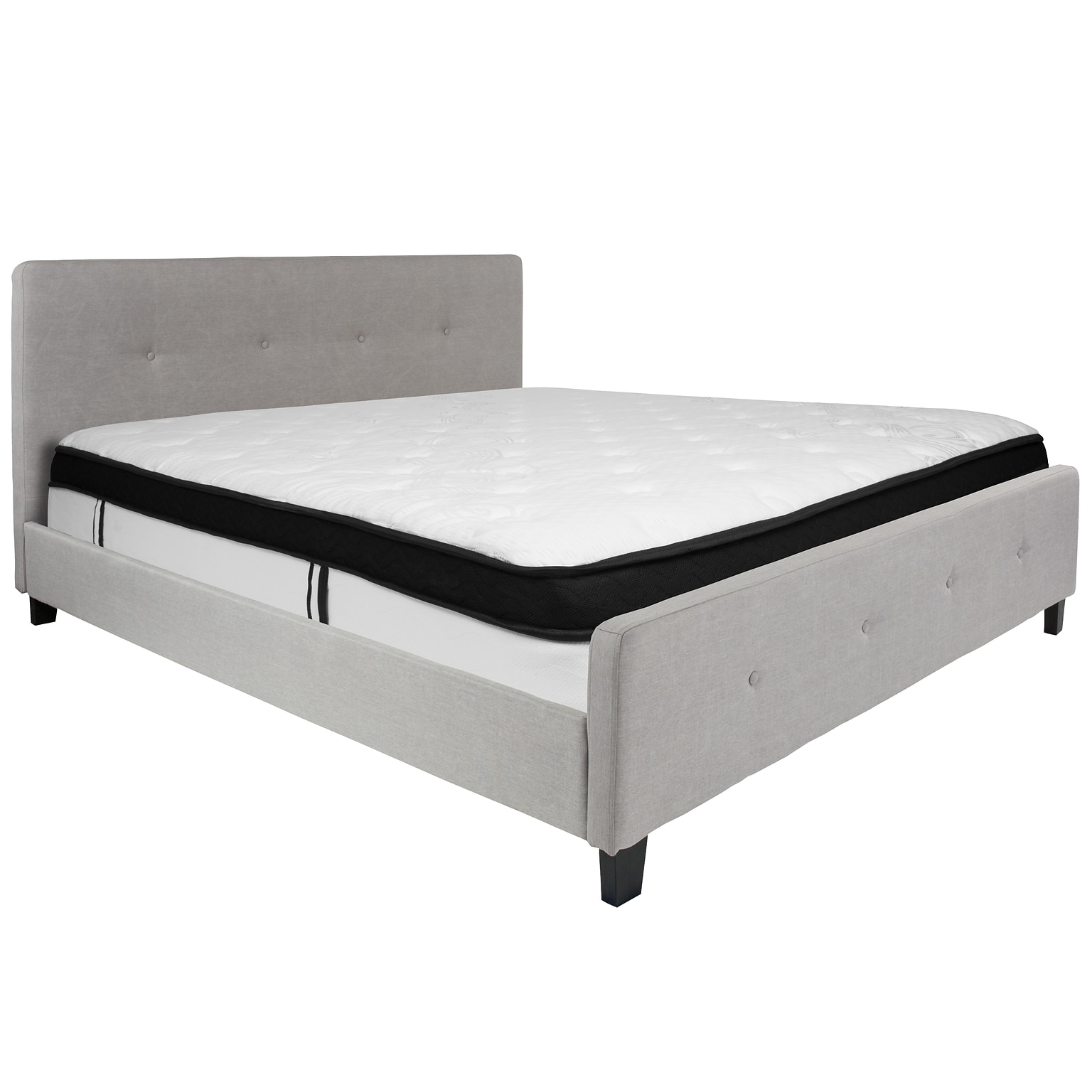 Flash Furniture Tribeca Tufted Upholstered Platform Bed in Light Gray Fabric with Memory Foam Mattress, King (HGBMF28)