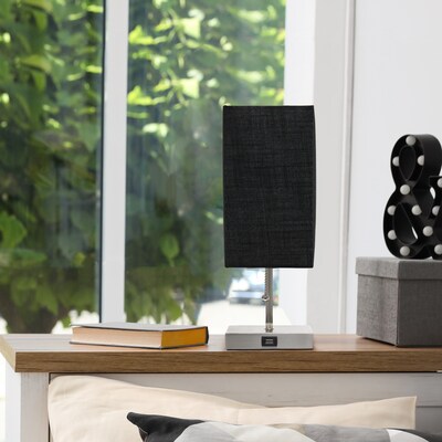 Simple Designs Petite Stick Lamp with USB Charging Port and Fabric Shade, Black (LT1087-BLK)