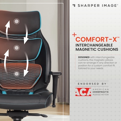 Sharper Image Algrove Comfort-X Ergonomic Swivel Executive Massage Chair, Black/Blue (60117-BLKBLU)