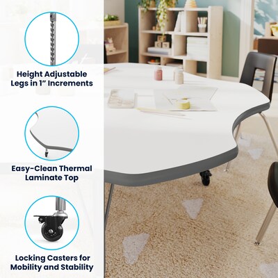 Flash Furniture Wren 60" Flower Activity Table, Height Adjustable, White Top/Silver Frame (XUA60FLRWHTPC)