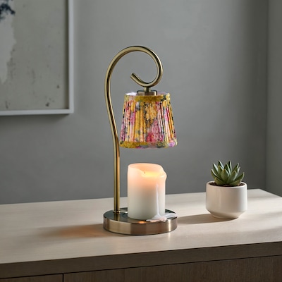 Simplee Adesso Perry Candlewarmer 14.5" Halogen Table Lamp, Antique Brass/Yellow/Pink Floral (SL1194-21)