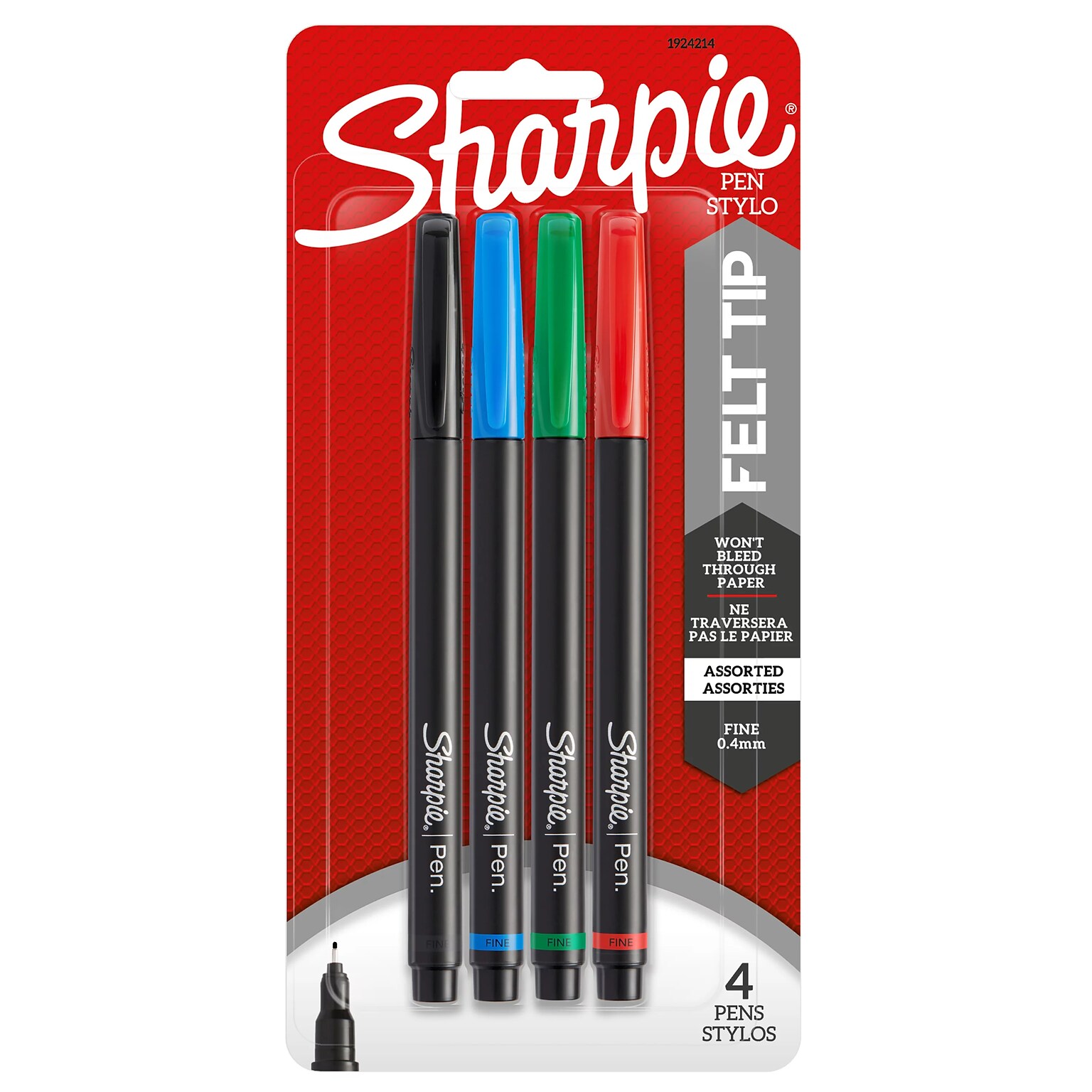Sharpie Pen Felt Pens, Fine Point, 0.4 mm, Assorted Ink, 4 Pack (1924214/1742662)