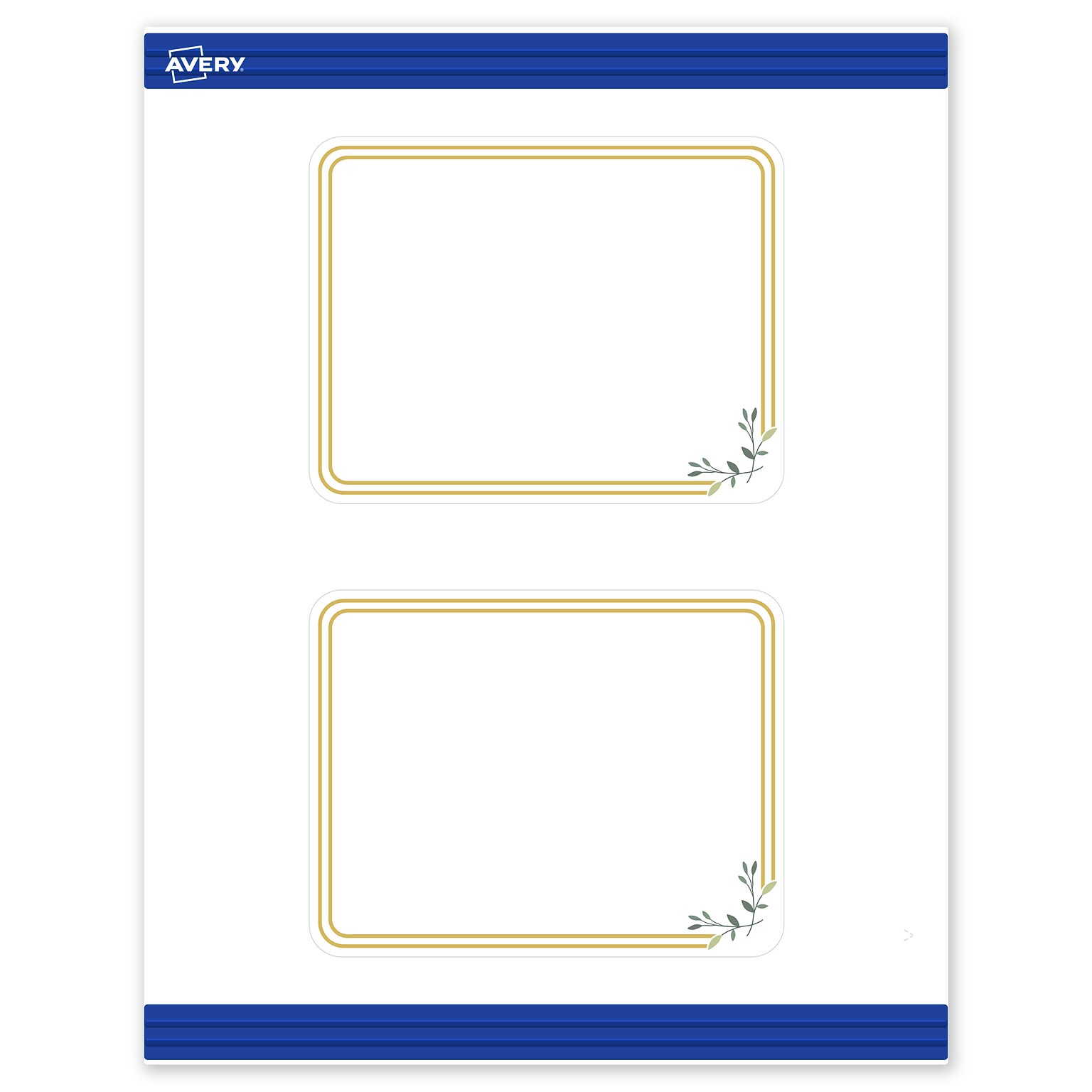 Avery Gold Double Border with Florals Matte Blank Card, White, 20/Pack (S00-DMV)