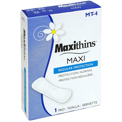 Maxithins Regular Absorbency Tampons and Pads, Cardboard Applicator, 100 Pieces/Box (25160273)
