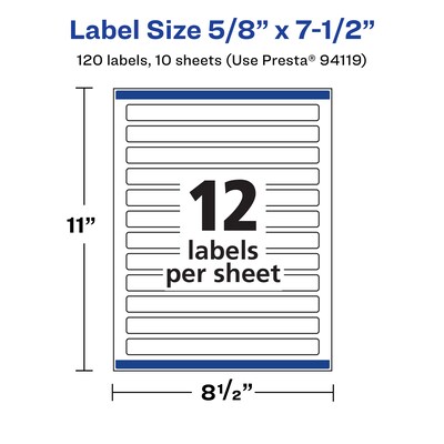 Avery Laser/Inkjet Rectangle Waterproof Multipurpose Labels, 7.5"  x 0.625", White, 120/Pack (94119)