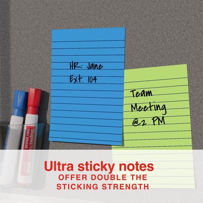 Staples Ultra Sticky Notes, 4" x 6", Summer Breeze Collection, Lined, 45 Sheets/Pad, 24 Pads/Pack (ST62892)