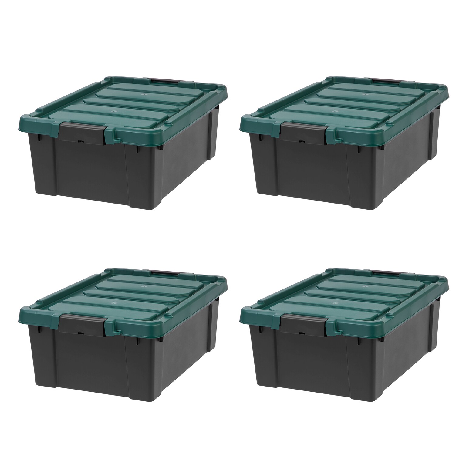 Remington Store-It-All 11.75 Gal. Storage Container with Latching Lid, Plastic, Black & Green, 4/Pack (591007)
