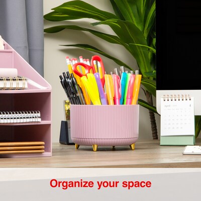 Staples 5-Compartment Rotating Plastic Desk Organizer, Dusty Pink (ST63865)