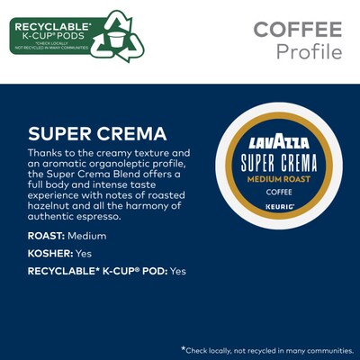 Lavazza Super Crema Coffee Keurig K-Cup Pods, Medium Roast , 88/Carton (5000391097CT)