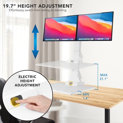 Mount-It! Electric Standing Desk Converter with Dual Monitor Mount, White (MI-7952WHT)