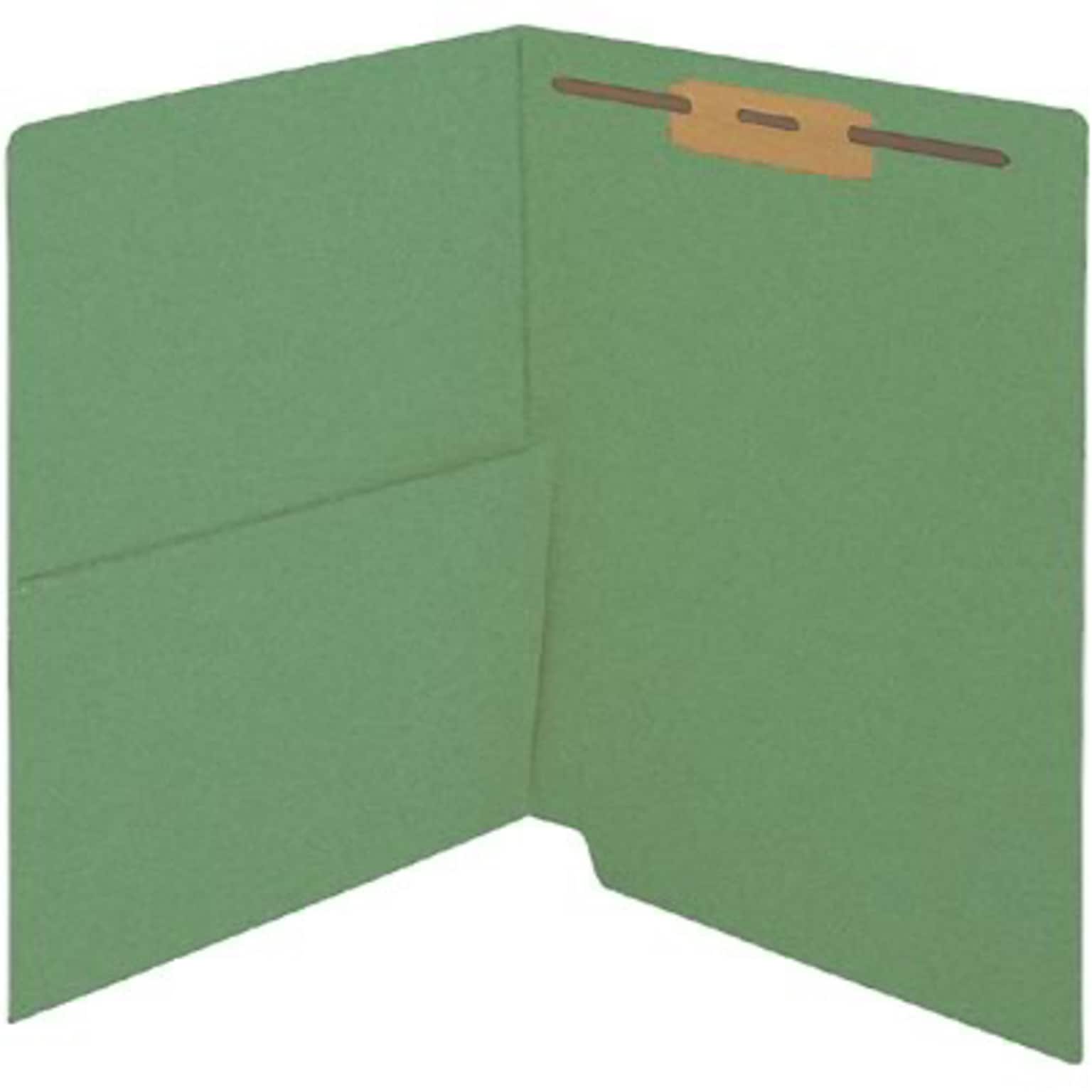 Medical Arts Press® Colored End-Tab Fastener Folders; Half Pocket with Fasteners, 11 Pt., Green