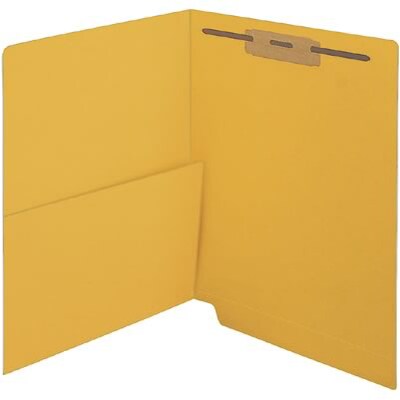 Medical Arts Press® Colored End-Tab Fastener Folders; Half Pocket with Fasteners, 11 Pt., Goldenrod