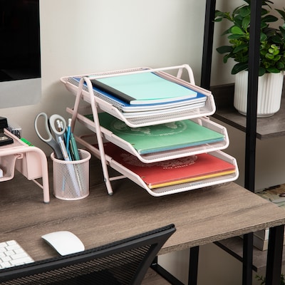 Mind Reader Metal Front Loading Letter Tray, Pink (3TPAPER-PNK)