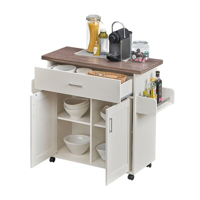 Techni Home Deluxe Mobile Kitchen Island Cart with Water Resistant Top, Storage Cabinets with Adjustable Shelves, and Spice Rack