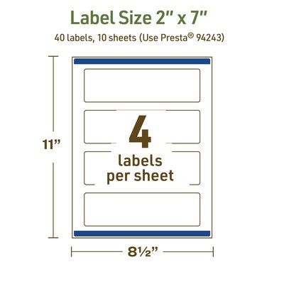 Avery Dissolvable Rectangle Multipurpose Labels, 2" x 7", Off-white, 40/Pack (94243)