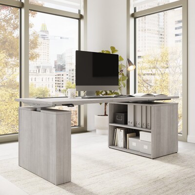 Bush Business Furniture Stratus 72W Electric Adjustable Standing Desk with Bookcase, Platinum Gray (SUT006PG)