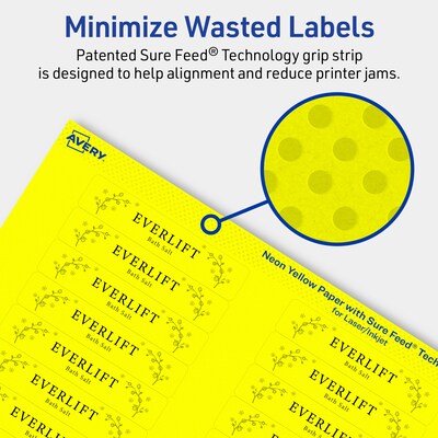 Avery Laser/Inkjet Multipurpose Rectangle Labels, 5/8" x 3", Neon Yellow, 1280/Pack (94214)