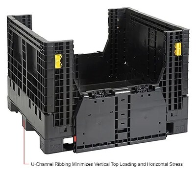Global Industrial Folding Bulk Shipping Container, 48"L x 45"W x 34"H, 2000 Lb. Capacity, Black (442211A)