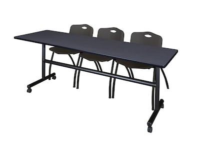 Regency Kobe 84 Flip Top Mobile Training Table- Grey & 3 M Stack Chairs- Black